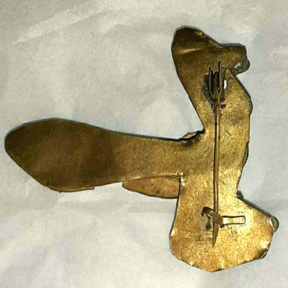 Antique Nepal Tibet Brass Lapis Peacock Bird Pin Brooch - Picture 2 of 2